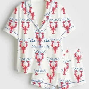 Dalce Vibes Coastal Lobster Ocean Italian Girl Satin Pajamas Set
