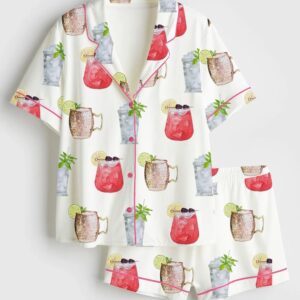 Drink Oaks Lily Cocktails Print Satin Pajama Set