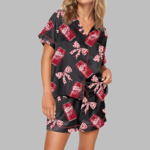 Drink Pink Coquette Bow Satin Pajama Set For Women