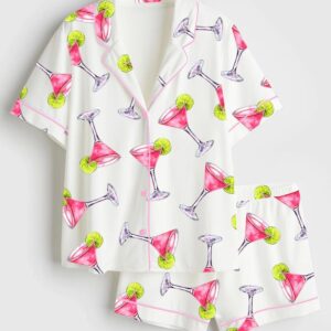 Pink Cosmopolitan Cocktail Cosmo Drink Weddings & Parties Satin Pajama Set