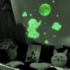 Luminous Moon Elephant Wall Stickers Cartoon Fluorescent Decals