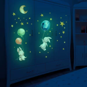 Cartoon Bunny Holding Balloon Luminous Wall Sticker
