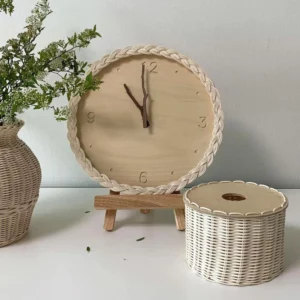 Rattan Round European Silent Non-Ticking Operated Wall Clock