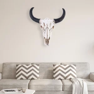3D Animal Resin Longhorn Cow Skull Head Wall Hanging Decorations Figurines Craft