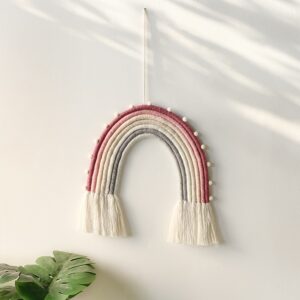 Pink Macrame Rainbow Wall Hanging Boho Home Decor