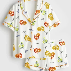 Women’s Aperol Hugo Limoncello Spritz Bar Cocktails Satin Pajamas Set