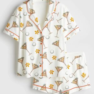 Women’s Golf Girl Golf Lover Martini Golf Print Satin Pajama Set