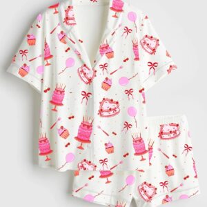 Women’s Happy Birthday Cake Satin Pajama Set