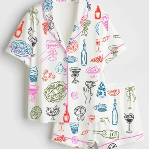Women’s Grinch Punch Watercolor Christmas Cocktails Holiday Drinks Satin Pajama Set