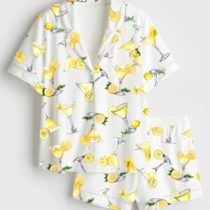 Lemon Drop Martini Cocktail Satin Pajamas Set