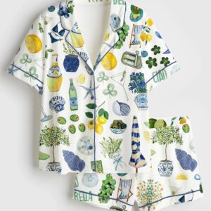 Lemon Martini Champagne Sardines Lobster Satin Pajamas Set