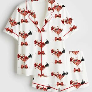 Women’s Santa's Hot Mess Christmas Martini Santa Claus Holiday Party Satin Pajama Set
