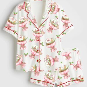 Women’s Watercolor Christmas Mahjong Cocktail Satin Pajamas Set